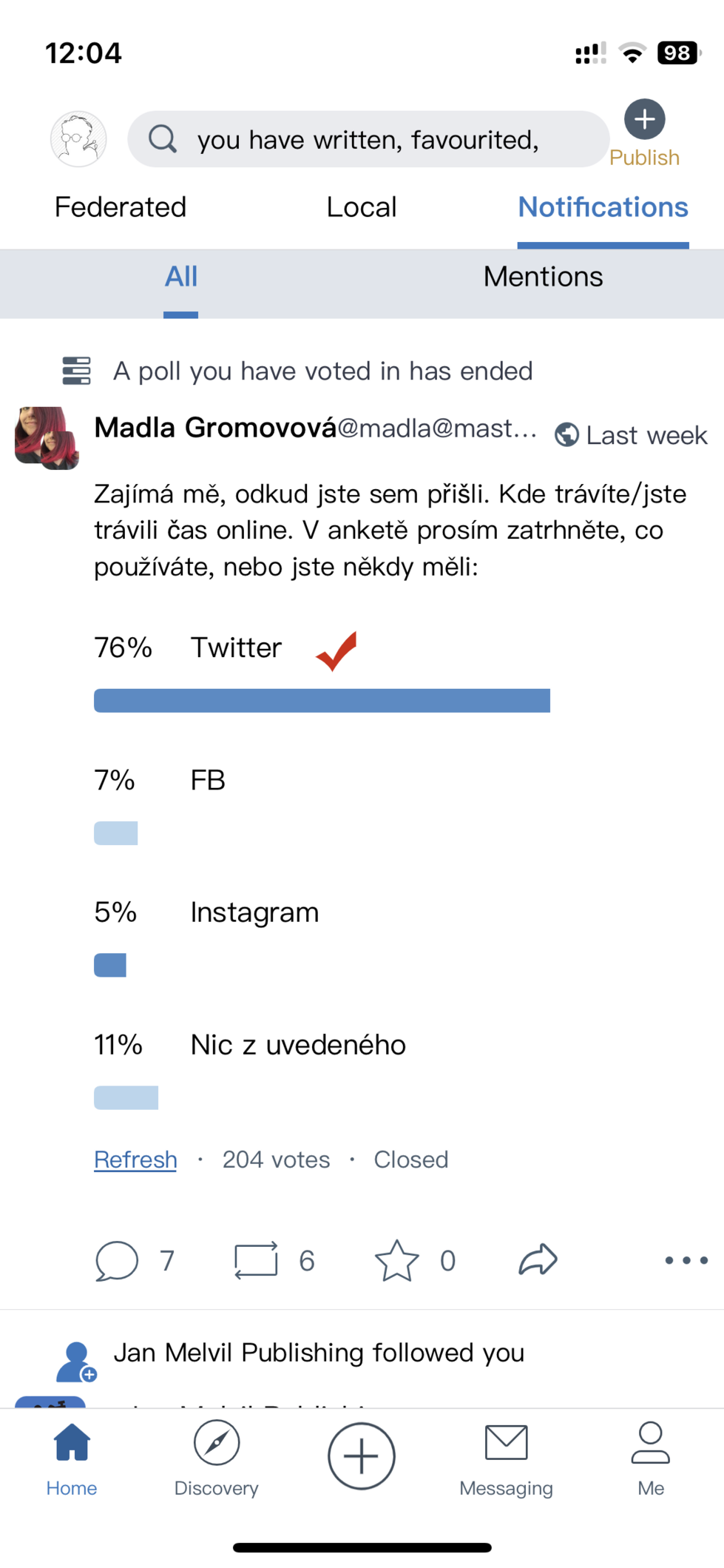 Snímek obrazovky aplikace Tootter