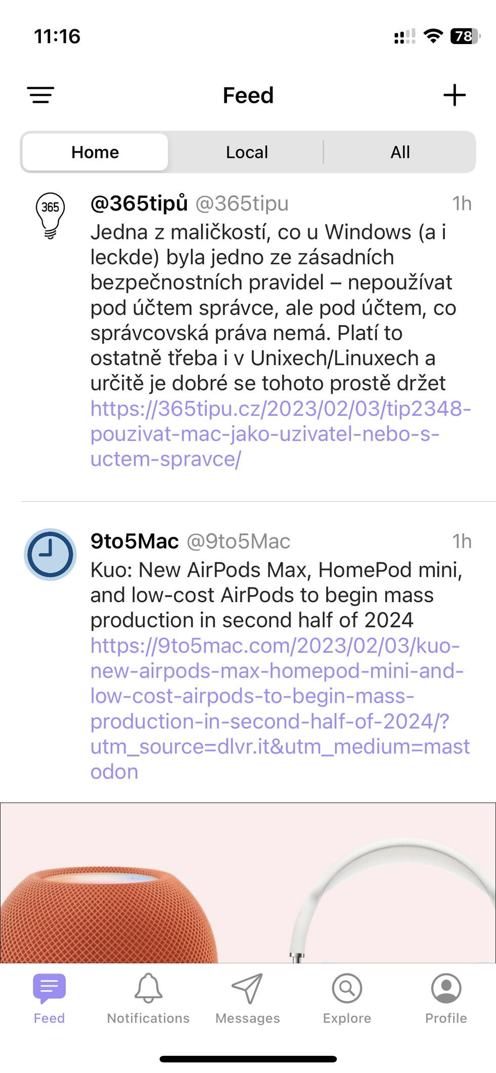 Snímek obrazovky aplikace Mast