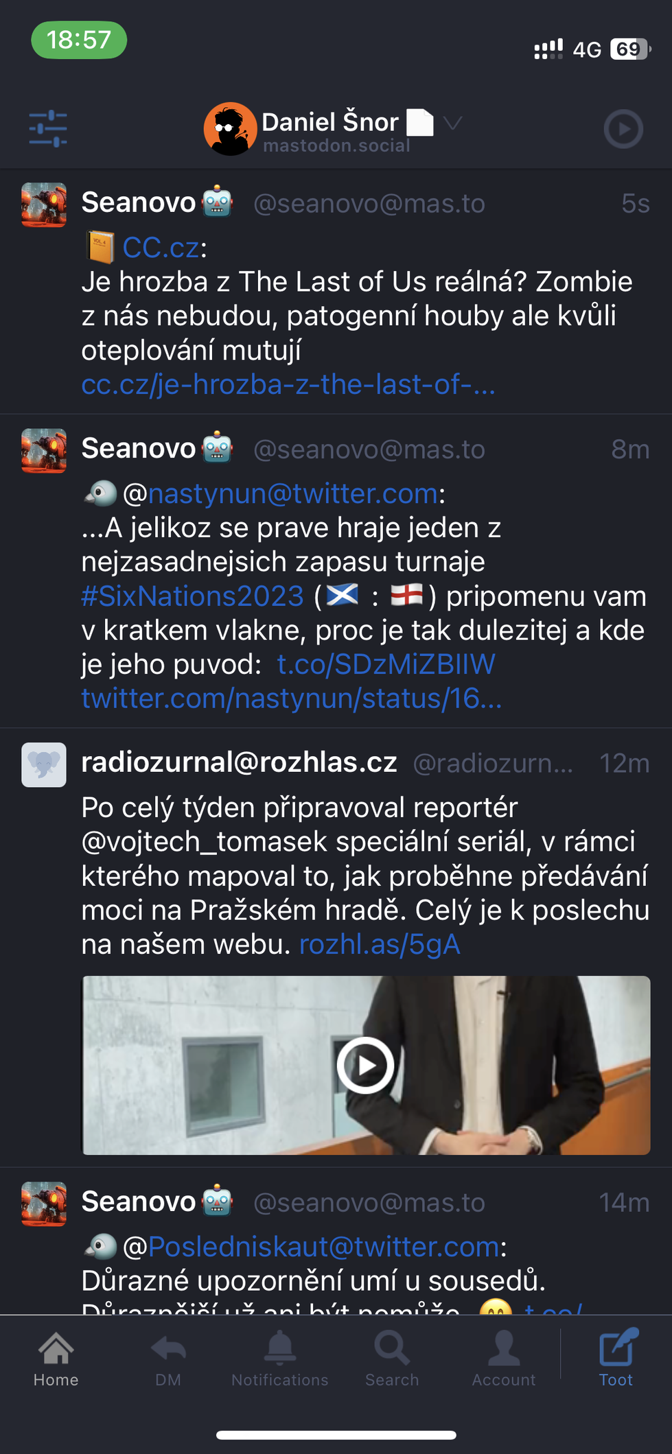 Snímek obrazovky aplikace Tootle