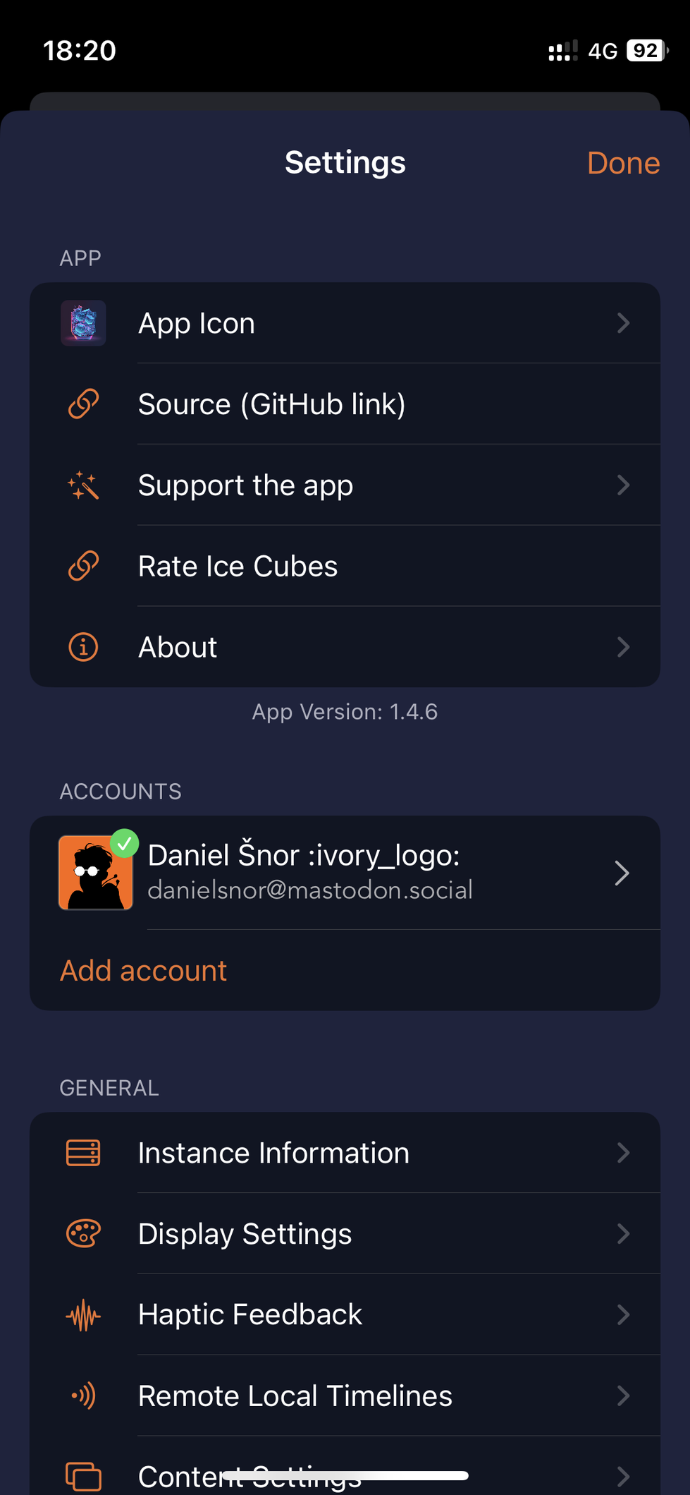 Snímek obrazovky aplikace IceCubes