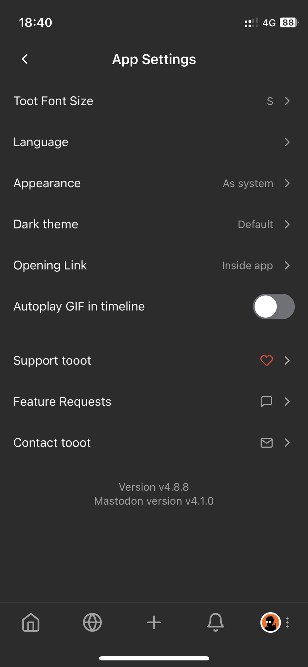 Snímek obrazovky aplikace tooot